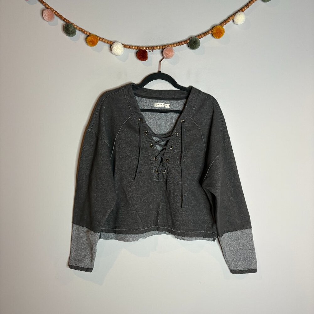 We the Free grey lace up pullover sweatshirt